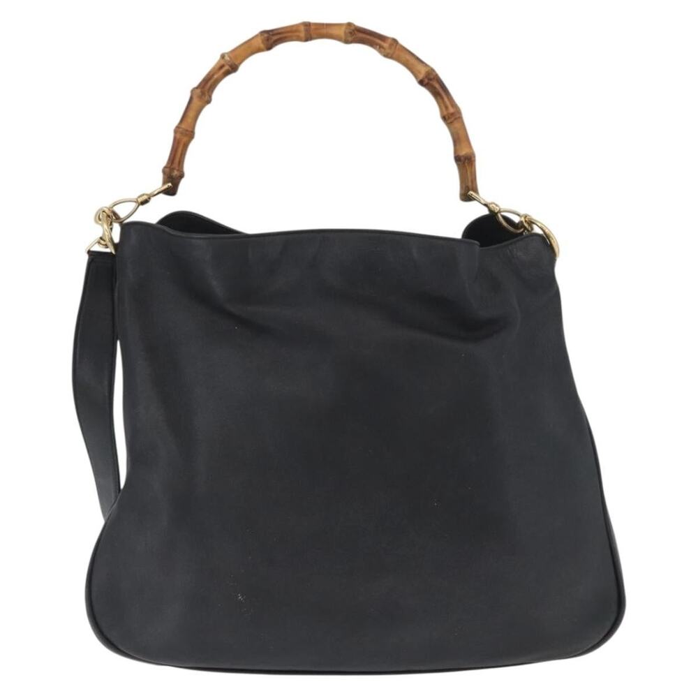 Gucci Bamboo Leather Shoulder Bag Black